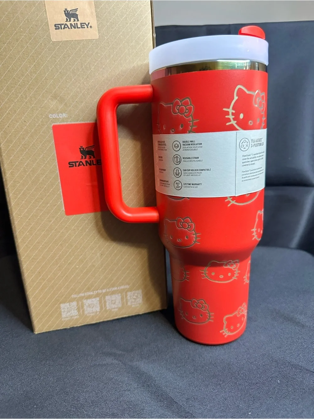 Stanley Red Quencher Tumbler with Hello Kitty Pattern